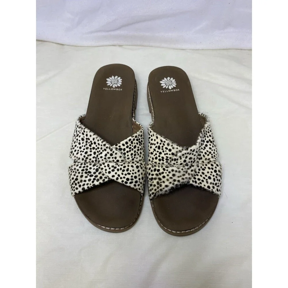 Yellowbox Kassie Cheetah SANDALS Women's 7 Slip On Cross Strap Beige Black - Picture 7 of 7